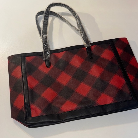Victoria's Secret Red and Black Plaid Christmas Tote Bag - Picture 5 of 5